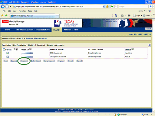 Screenshot of the Account Management page